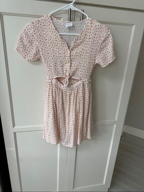 Zara Cream Dress with Pink Floral Print and Tie Front